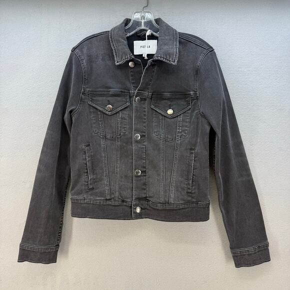 Pistola Denim Jacket Womens Small Black Moto Trucker Jean Jacket Goth NWOT - Picture 1 of 10